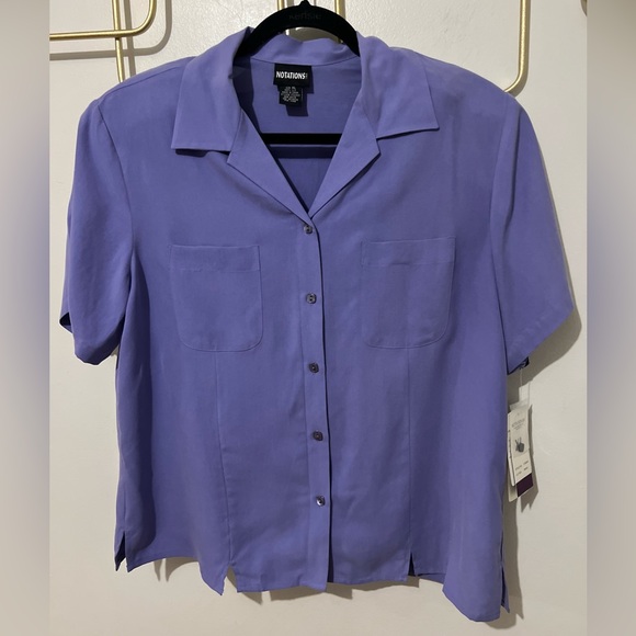 XL Notations Silk Periwinkle Blue Button Down - Picture 1 of 8